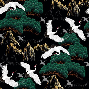 Seamless pattern with japanese cranes clipart