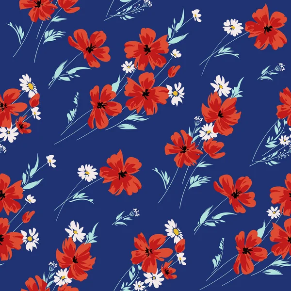 Motif Floral Printanier Sans Couture Avec Marguerites — Image vectorielle