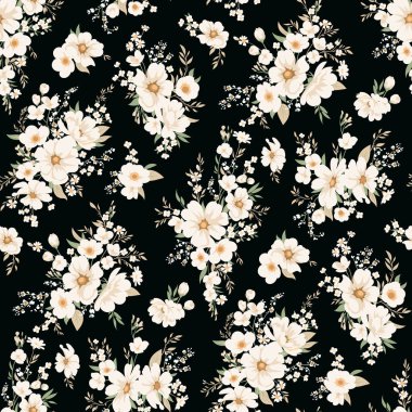 Beyaz çiçekli kusursuz yay vektör deseni