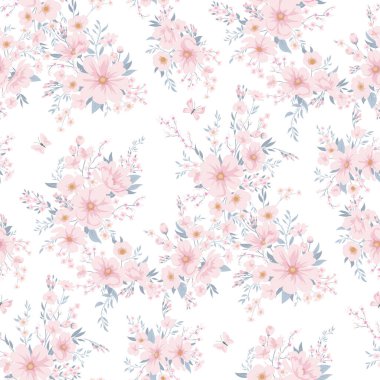 Beyaz çiçekli kusursuz yay vektör deseni