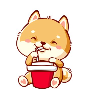 Şirin Shiba Inu soda içiyor.