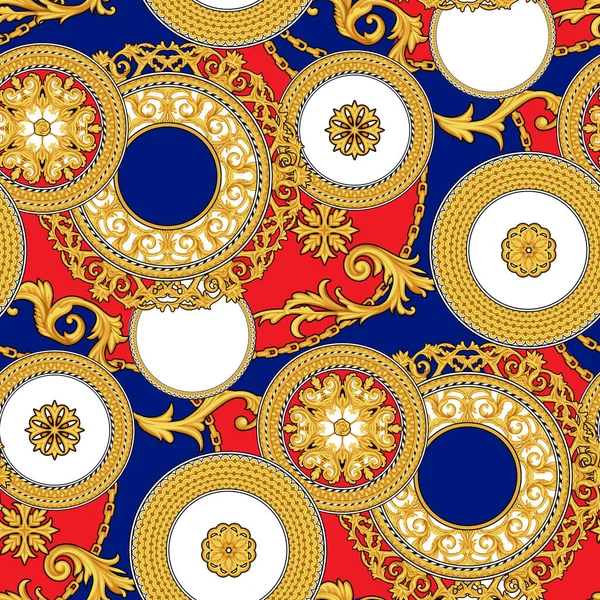 Dekorativer Hintergrund mit goldenen Arabesken und Ketten — Stockvektor
