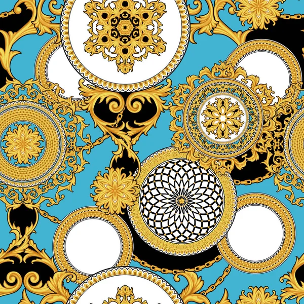 Altın arabesk ve zincirlerle dekoratif arka plan