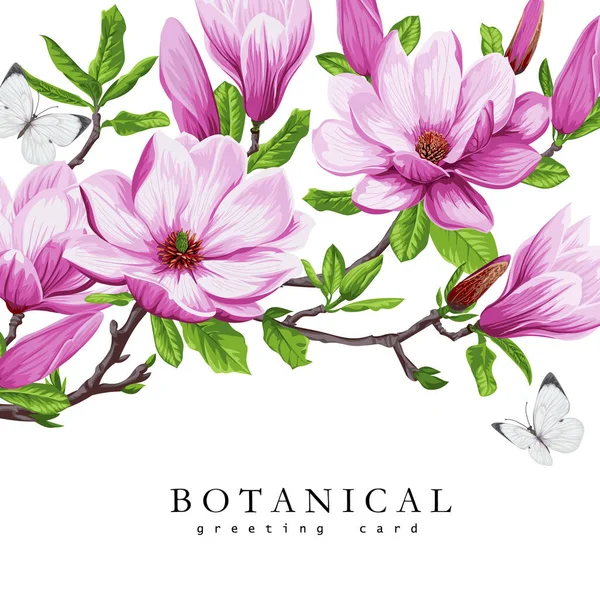 Ανοιξιάτικη ευχετήρια κάρτα με λουλούδια μανόλια — Διανυσματικό Αρχείο