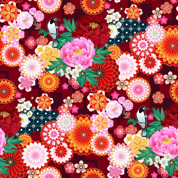 Naadloos voorjaarspatroon met abstracte bloemen — Stockvector
