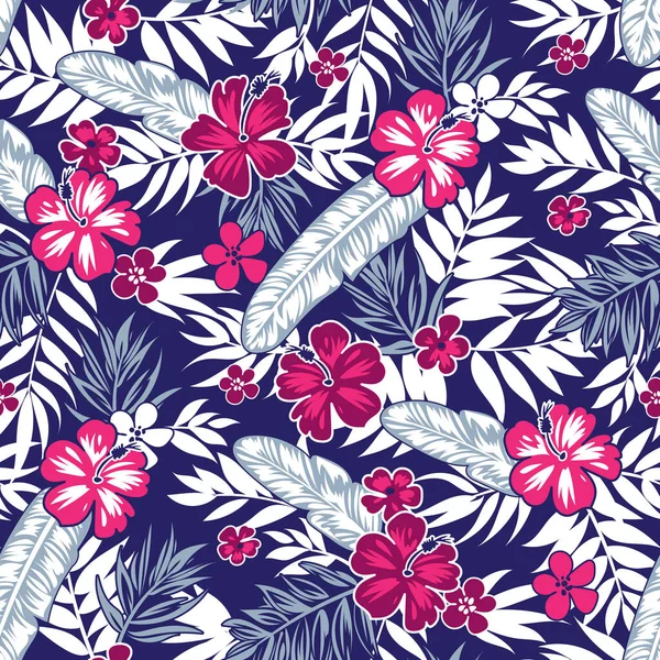 Fond floral tropical sans couture avec des feuilles de palmier pour tissu robe d'été — Image vectorielle