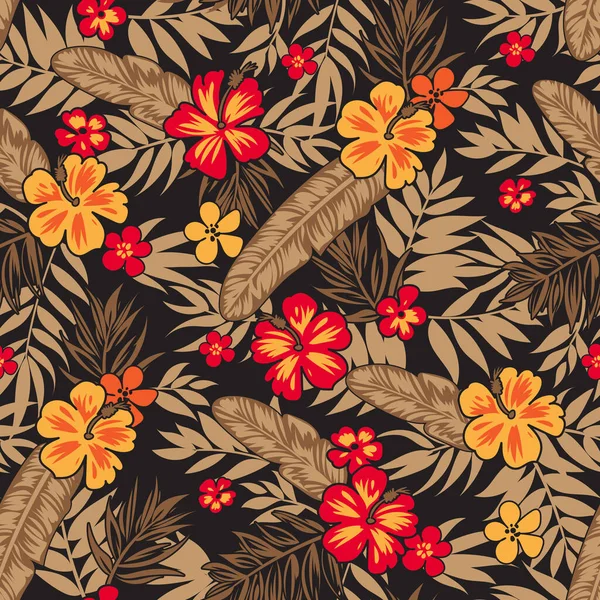 Fondo floral tropical sin costuras con hojas de palma para tela de vestido de verano — Vector de stock