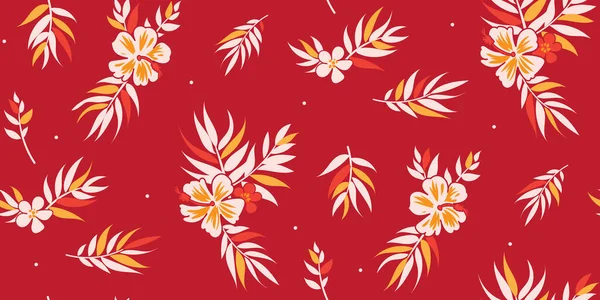 Naadloze tropische bloemenachtergrond met palmbladeren voor zomerkleding — Stockvector