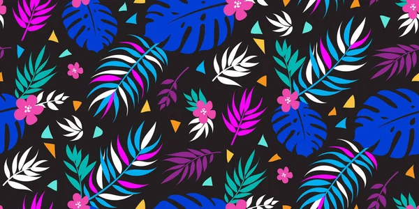 Fond floral tropical sans couture avec des feuilles de palmier pour tissu robe d'été — Image vectorielle