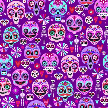 Tatil evi dekorasyonu için şeker kafatasları ve kusursuz desenler. Ölüler Günü