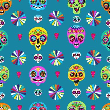 Tatil evi dekorasyonu için şeker kafatasları ve kusursuz desenler. Ölüler Günü