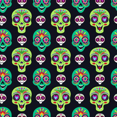 Tatil evi dekorasyonu için şeker kafatasları ve kusursuz desenler. Ölüler Günü