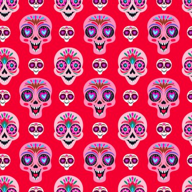 Tatil evi dekorasyonu için şeker kafatasları ve kusursuz desenler. Ölüler Günü