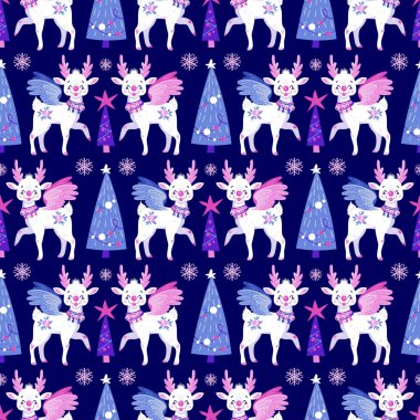 Geyik ambalaj kağıdı için kusursuz bir Noel şablonu. Vektör