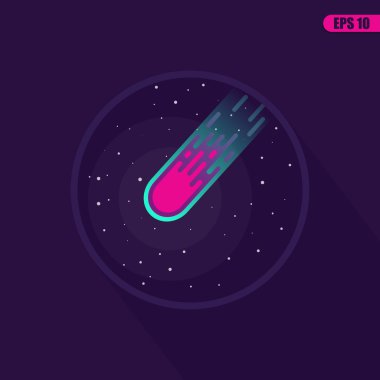 Uzay manzara: yıldızlar, gezegenler, kuyruklu yıldız, ufo, stardust. Düz vektör çizimler ve arka plan. Vektör düz tasarımı.