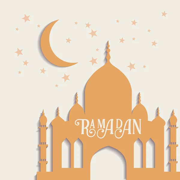 Ramadan vector greeting card with silhouette of mosque. Vector multicolor seamless background. Ramadan Kareem. — Stock Vector