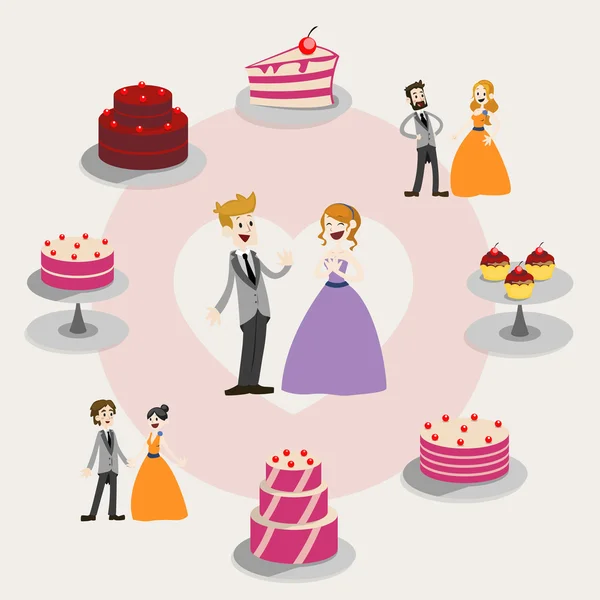 Set Vektor von Hochzeitstorten. Kuchen Design-Set. Illustration. Netter Vektor auf zartem Hintergrund. Grafikvektor. — Stockvektor