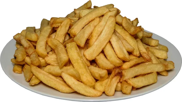 Batatas Fritas Uma Placa Isolada Fundo Branco — Fotografia de Stock
