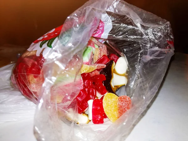 Bag Sweet Gummies Different Shapes Colors Stockafbeelding