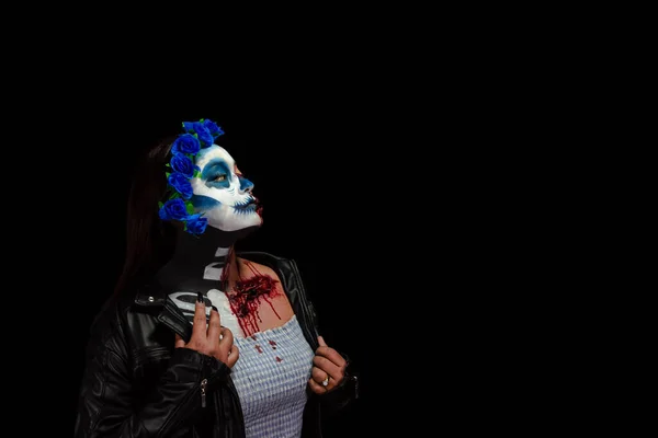 Halloween Costume Makeup Portrait Calavera Catrina Zombie Portrait Woman — Stock Photo, Image