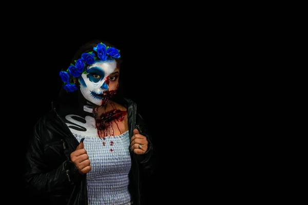 Halloween Costume Makeup Portrait Calavera Catrina Zombie Portrait Woman — Stock Photo, Image