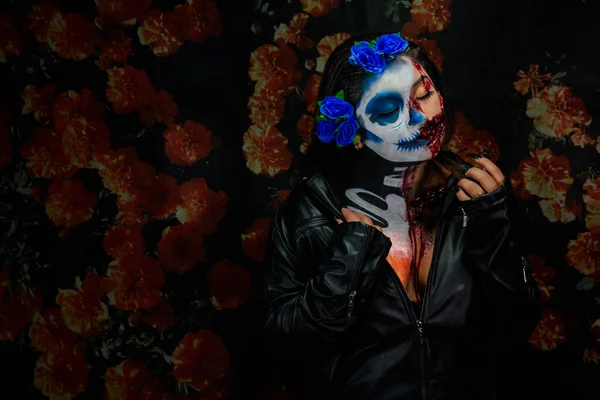 Halloween Kostym Och Smink Porträtt Calavera Catrina Zombie Porträtt Kvinna — Stockfoto