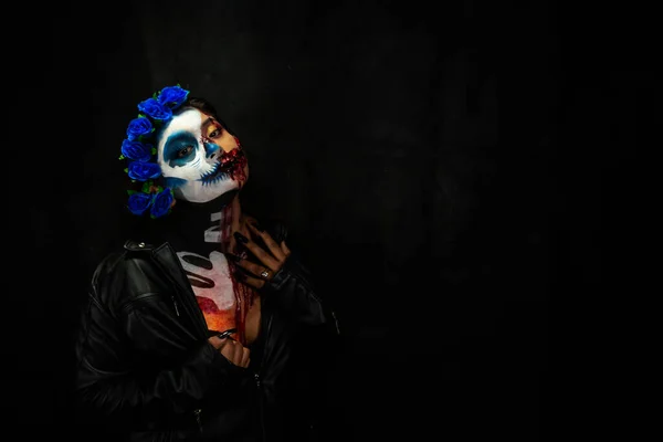 Halloween Kostym Och Smink Porträtt Calavera Catrina Zombie Porträtt Kvinna — Stockfoto