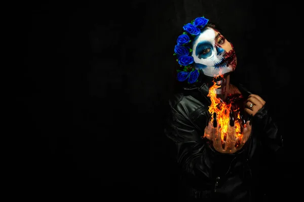 Cadılar Bayramı Kostümü Makyaj Calavera Catrina Zombie Nin Portresi — Stok fotoğraf