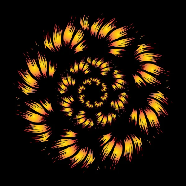 Spiral fire pattern on black background — Stock Vector