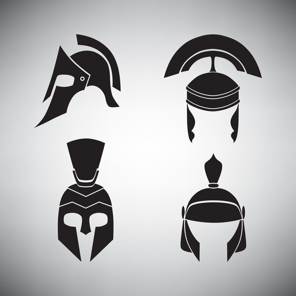 Set of helmets of different periods.
