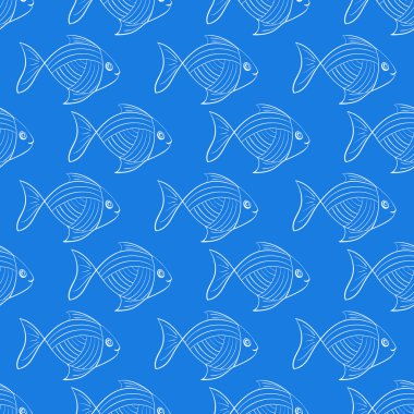 Mavi bir arka plan üzerinde balık paterni.