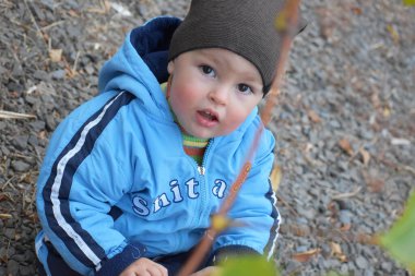 Sonbaharda dışarıda oynayan çocuk