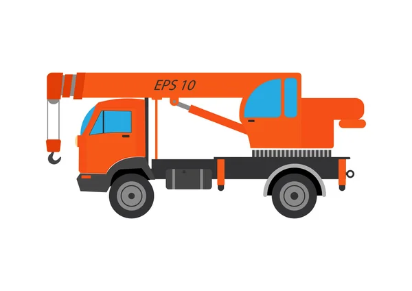 Ilustrasi vektor derek truk. Truk derek di latar belakang putih. Truck crane vector. Ilustrasi Crane. Truck crane vektor terisolasi - Stok Vektor
