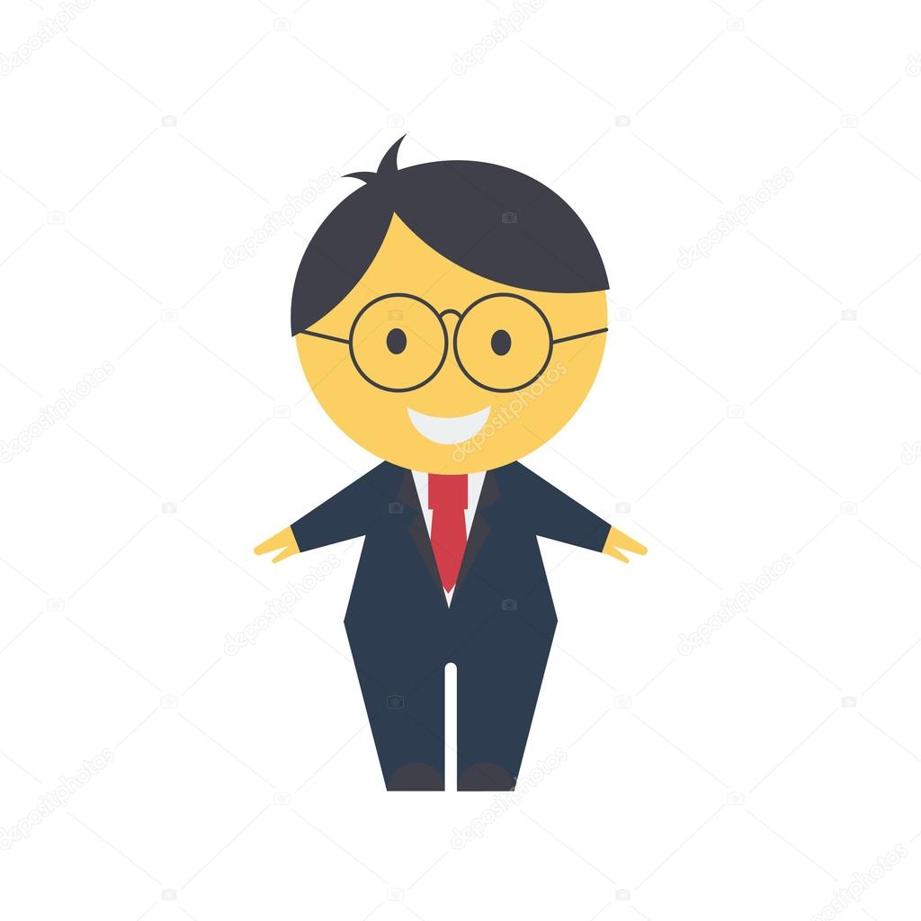 Caricatura de Niño alegre en un traje negro estricto