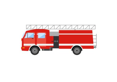 Side view of a red fire truck. Vector illustration of a fire engine. clipart