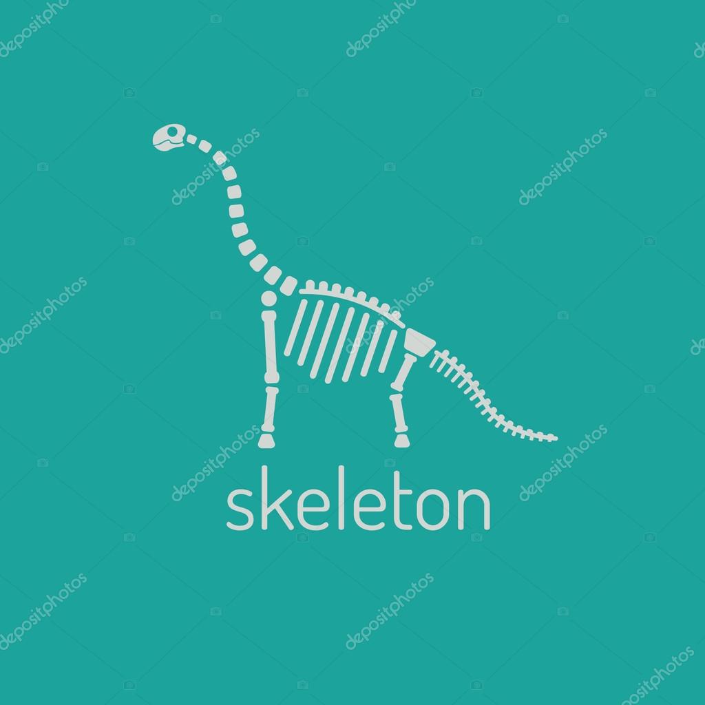 Dinosaur skeleton. Diplodocus.Sauropod. Vector Image sauropod skeleton isolated on green background.Can be used as logo. For flat illustrations