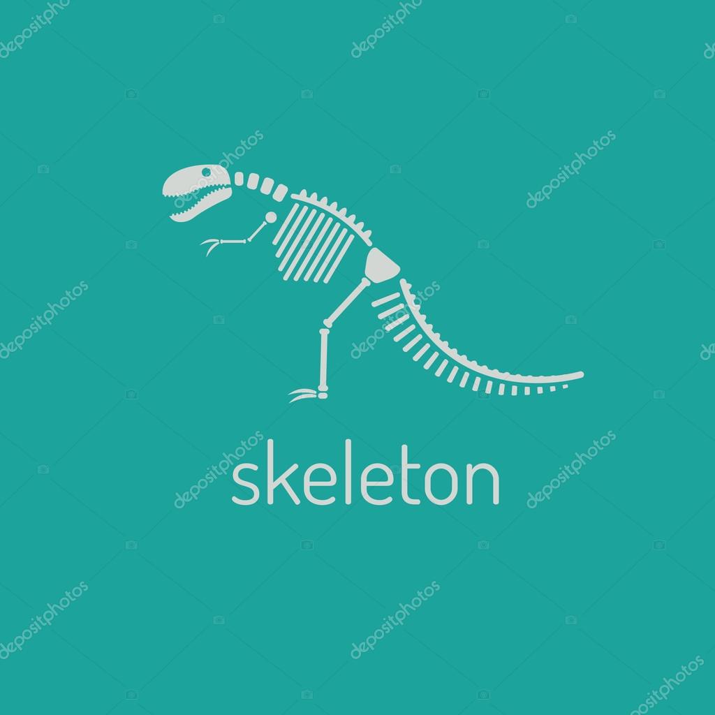 Dinosaur skeleton. Megalosaurus. Vector Image t-rex skeleton isolated on green background.Can be used as logo. For flat illustrations
