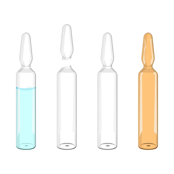 Ampoules médicales en verre transparent bouteilles illustration vectorielle — Image vectorielle