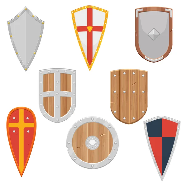 Knight Shields set from the Middle Ages vector illustration — Stock Vector