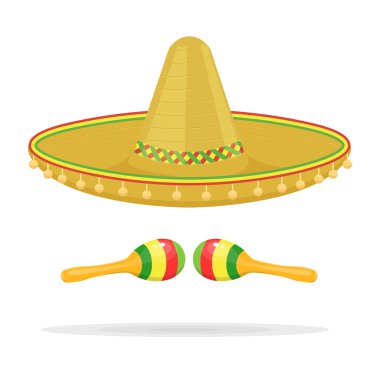 Mexican sombrero with maracas vector illustration isolated on white background clipart