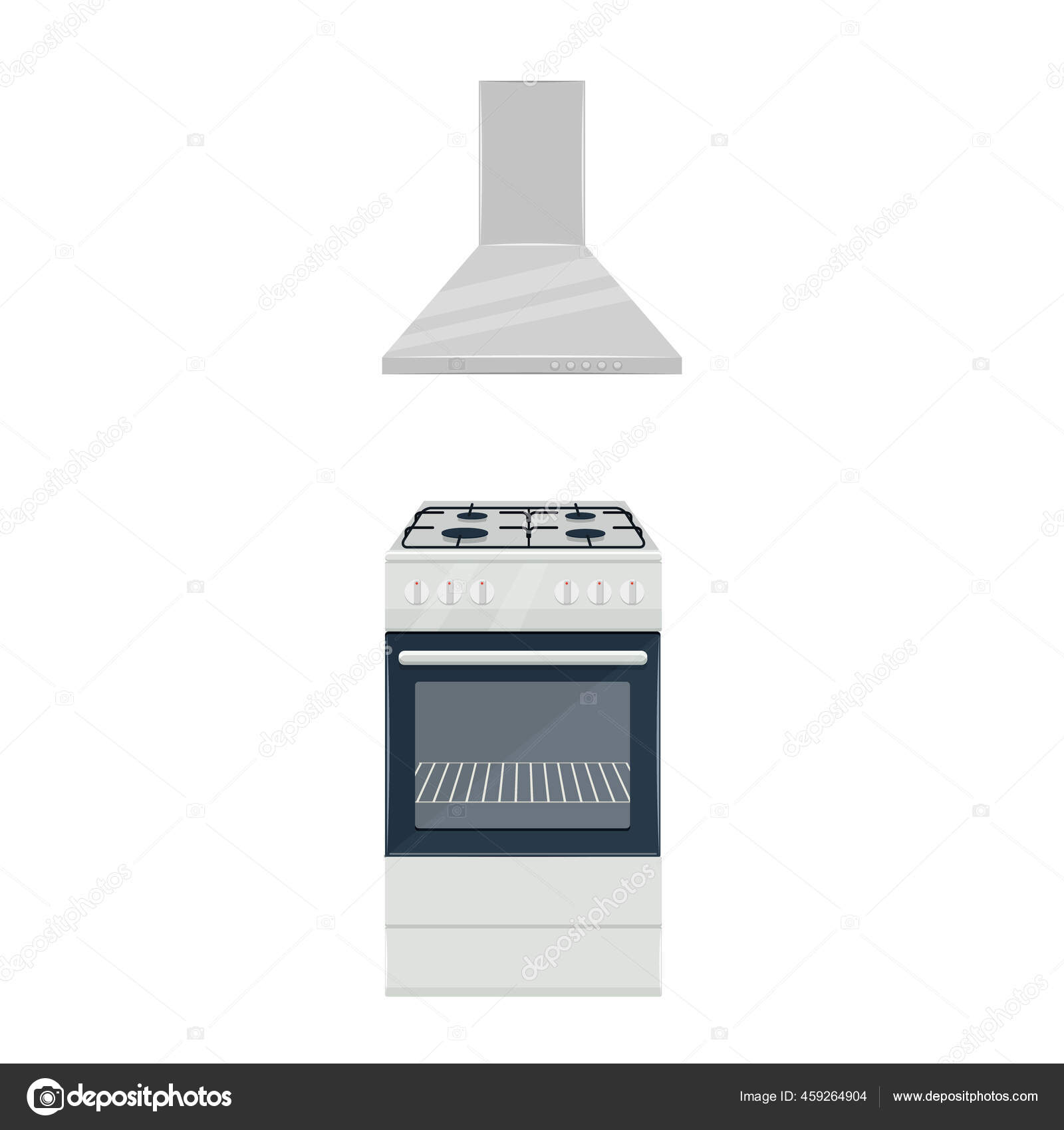 Gas Stove Extractor Hood Cooker Flat Vector Illustration Isolated White