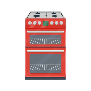 Kırmızı Mutfak ocağı düz vektör çizimi beyaz arka planda izole edildi