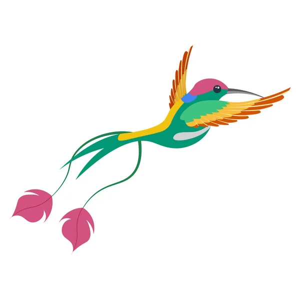 Un brillante colibrí multicolor, un pájaro pintado en varios colores rojo-verde-naranja. Ilustración vectorial aislada sobre fondo blanco. — Archivo Imágenes Vectoriales