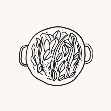 Ayahuasca herbal brew sketch on isolated background. Religious drink made from Leana and chacruna shrub leaves, inhibitor. Cleansing, meditation, Kundalini. Vector illustration. Design element 