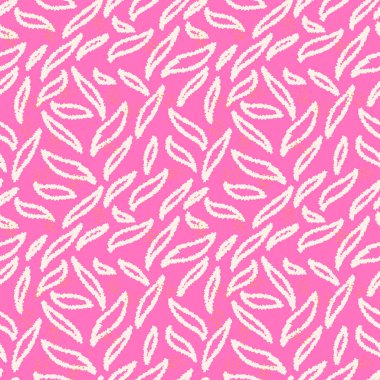 Pembe arkaplandaki şekiller gibi elle çizilmiş kusursuz soyut desenler. Tekstil, ambalaj kağıdı ve moda baskıları için oyuncu ve modern tasarım