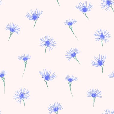 Yumuşak krem arka planında narin mor ve mavi çiçek tomurcukları olan kusursuz vektör deseni. Kumaş, duvar kağıdı, ambalaj, dekor için zarif botanik tasarımı