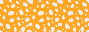 Parlak turuncu arka planda düzensiz beyaz noktalar olan kusursuz vektör deseni. Modern soyut doku kumaş, ambalaj ve dijital tasarım için hayvan baskısından esinlenilmiştir.