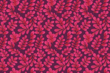 Derin bir bordo arka planda suluboya tarzında yemyeşil kestane yaprakları içeren kusursuz bir vektör deseni. Tekstil, ambalaj, duvar kağıtları, markalaşma, dekor, baskılar için botanik tasarımı