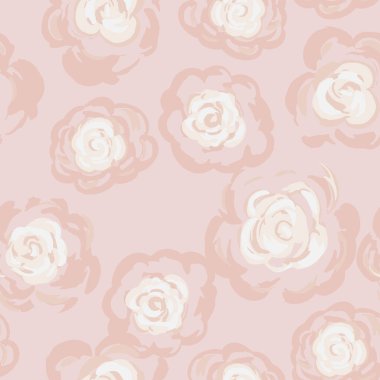 Soyut el boyalı şakayık çiçekleri ve pastel pembe ve krem tonlarıyla yumuşak, pürüzsüz vektör deseni. Romantik tekstil, düğün tasarımları, kadınsı markalaşma ve ambalaj için ideal.