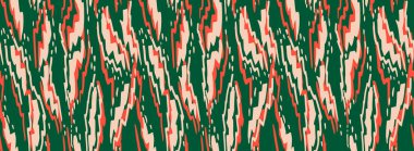 Koyu yeşil, mercan kırmızısı ve bej tonlarında kalın çizgili kusursuz soyut vektör deseni. Tekstil, ambalaj, duvar kağıtları ve modern arka planlar için tasarımlar